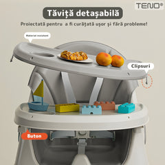 Scaun de Masă 3în1 Gri Deschis — Confort și Siguranță pentru Bebeluși 🍼✨