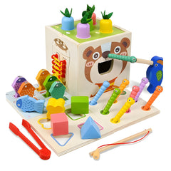 Cub Montessori Educativ din Lemn cu Legume și Pescuit — Dezvoltare Cognitivă 🌟🧩