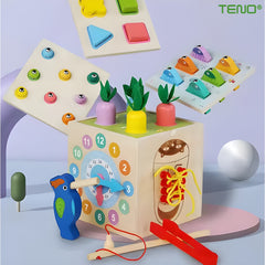 Cub Montessori Educativ din Lemn cu Legume și Pescuit — Dezvoltare Cognitivă 🌟🧩