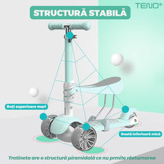 Trotinetă pentru Copii 2 în 1 cu Scaunel și Lumini LED — Distracție și Siguranță! 🛴✨