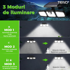 Lampa Solară Tripla cu 72 LED-uri și Senzor de Mișcare — Iluminare Inteligentă 🌞✨