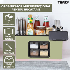 Organizator Multifuncțional pentru Bucătărie cu 4 Compartimente — Ordine și Eleganță! 🌿✨