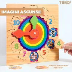 Ceas Educativ din Lemn Colorat cu Cifre Detasabile — Învață Să Spui Timpul! ⏰🌈