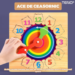 Ceas Educativ din Lemn Colorat cu Cifre Detasabile — Învață Să Spui Timpul! ⏰🌈