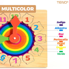 Ceas Educativ din Lemn Colorat cu Cifre Detasabile — Învață Să Spui Timpul! ⏰🌈