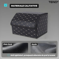 Organizator Portbagaj Auto Pliabil Negru cu Carouri — Spațiu Maximizat! 🚗✨