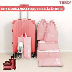 Set 6 Organizatoare de Bagaj Roz cu Fermeture Dublă — Călătorii Ordinate 🌟✈️