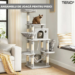 Ansamblu de Joacă pentru Pisici cu 4 Niveluri și Casuță — Distracție Nelimitată! 🐾🎉