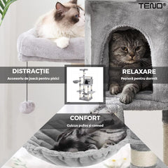 Ansamblu de Joacă pentru Pisici cu 4 Niveluri și Casuță — Distracție Nelimitată! 🐾🎉