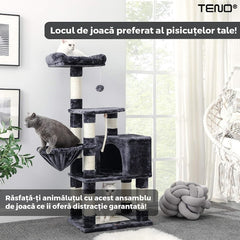 Ansamblu de Joacă pentru Pisici cu 4 Niveluri și Hamac — Distracție și Relaxare! 🐾🎉
