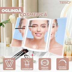 Oglindă Cosmetică LED Pliabilă cu Suport de Machiaj — Iluminare Perfectă 🌟✨