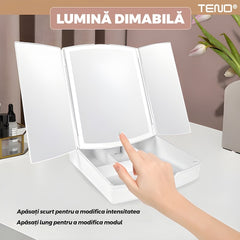 Oglindă Cosmetică LED Pliabilă cu Suport de Machiaj — Iluminare Perfectă 🌟✨
