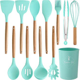 Set Ustensile Bucătărie 12 Piese Silicon Alimentar Turcoaz — Gătit cu Stil! 🍳✨