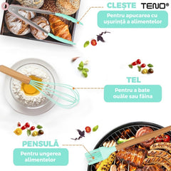 Set Ustensile Bucătărie 12 Piese Silicon Alimentar Turcoaz — Gătit cu Stil! 🍳✨