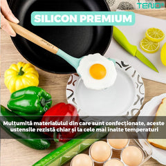 Set Ustensile Bucătărie 12 Piese Silicon Alimentar Turcoaz — Gătit cu Stil! 🍳✨
