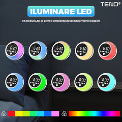 Ceas deșteptător Multifuncțional cu Bluetooth și RGB - Trezire Relaxantă 🌈⏰