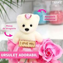 Mini Buchet de Trandafiri din Sapun cu Ursuleț Adorabil — Cadoul Perfect 🎁💖