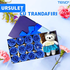 Ursuleț cu Trandafiri din Săpun Albastru Regal — Mesaj Special I LOVE YOU 💖🌹