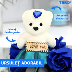 Ursuleț cu Trandafiri din Săpun Albastru Regal — Mesaj Special I LOVE YOU 💖🌹