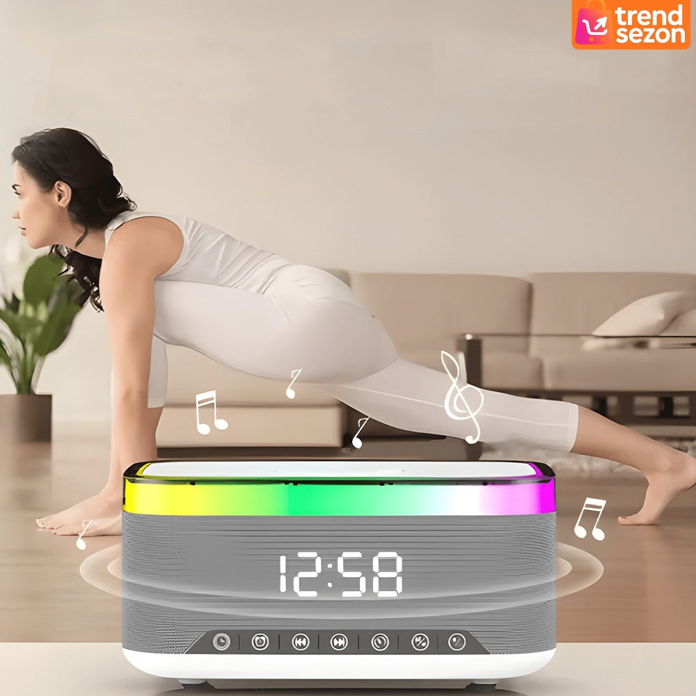 Boxă Smart Bluetooth cu Încărcare Wireless & Ceas LED - Sunet Clar