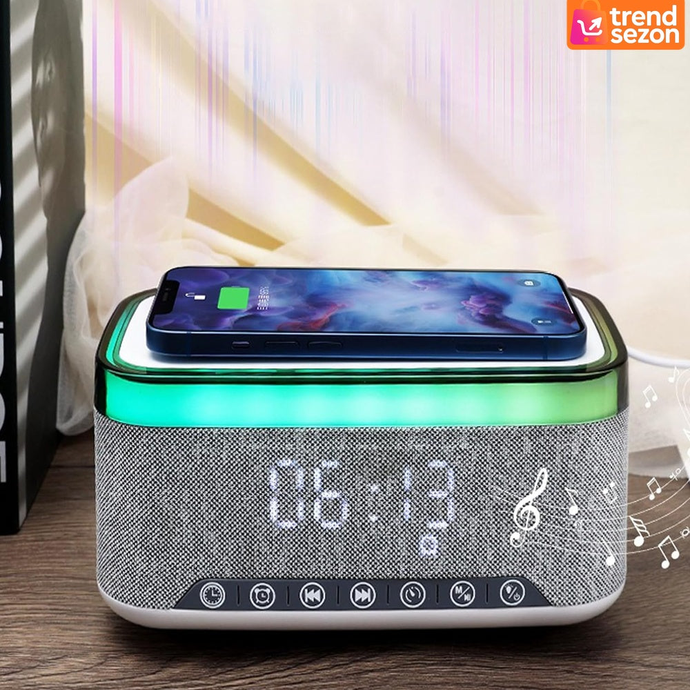 Boxă Smart Bluetooth cu Încărcare Wireless & Ceas LED - Sunet Clar