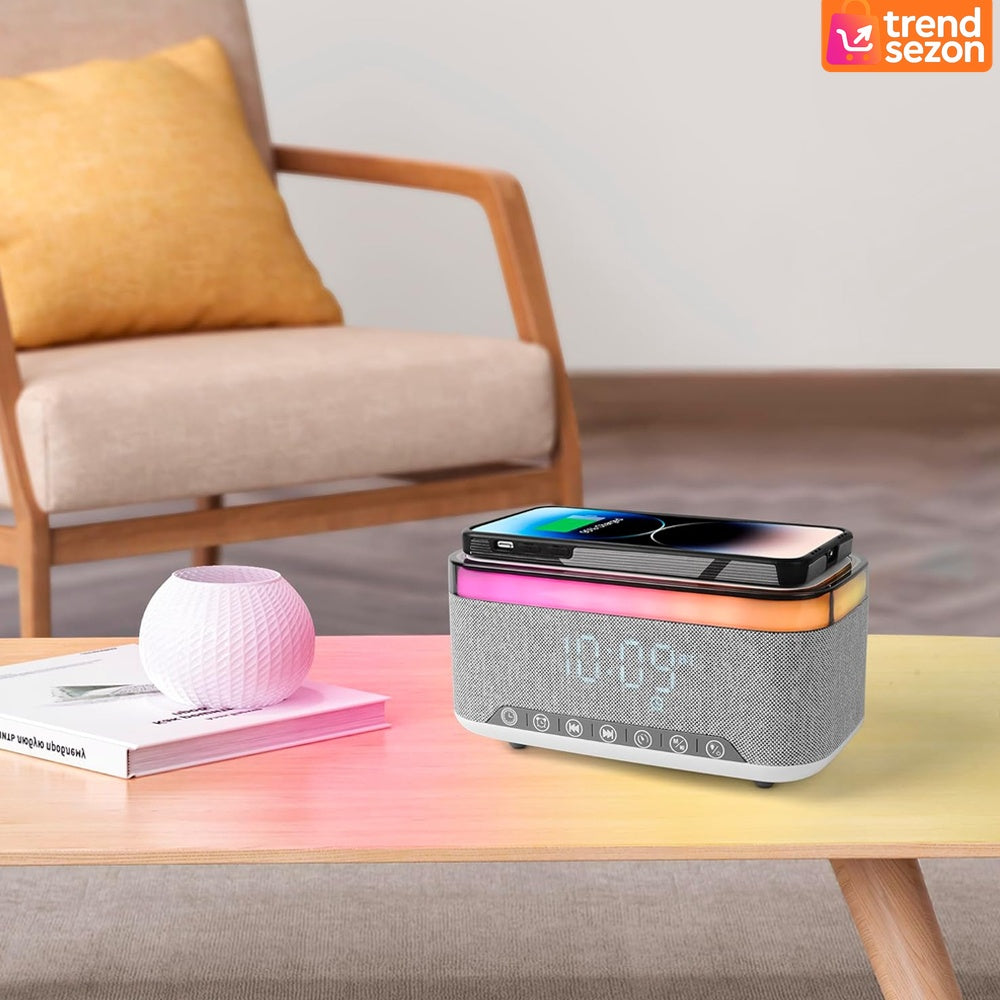 Boxă Smart Bluetooth cu Încărcare Wireless & Ceas LED - Sunet Clar