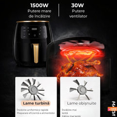 Friteuză cu Aer Cald 2400W, Capacitate 6L — Preparare Sănătoasă! 🍟✨