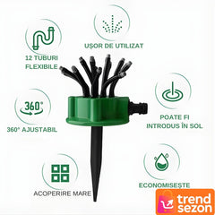 Aspersor Grădină Multifuncțional 360° cu 12 Tuburi Flexibile — Udare Eficientă 💧🌿