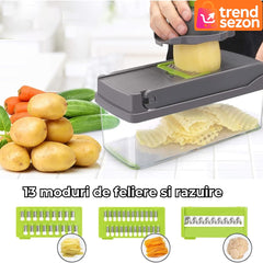 Răzătoare Multifuncțională 15 în 1 cu 20 de Piese — Rapidă și Eficientă! 🥗🔪