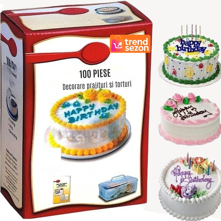 Kit 100 Piese pentru Decorarea Prăjiturilor — Creativitate Fără Limită 🎂✨