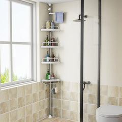 Etajera Extensibilă pentru Baie cu 4 Polițe și Carligi — Spațiu Optimizat! 🛁✨