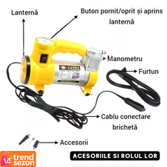 Compresor Auto 12V 150 PSI cu Iluminator și Manometru — Performanță Rapidă 🚗💨