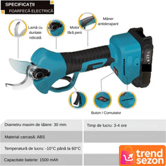 Foarfeca Electrică 48V cu 2 Baterii și Lame din Oțel Carbon — Tăiere Rapidă și Precisă ✂️🌱