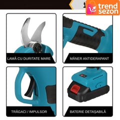 Foarfeca Electrică 48V cu 2 Baterii și Lame din Oțel Carbon — Tăiere Rapidă și Precisă ✂️🌱