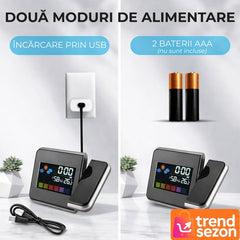 Ceas Digital Proiector LED cu Calendar și Alarmă - Inovație Smart în Dormitor ⏰✨