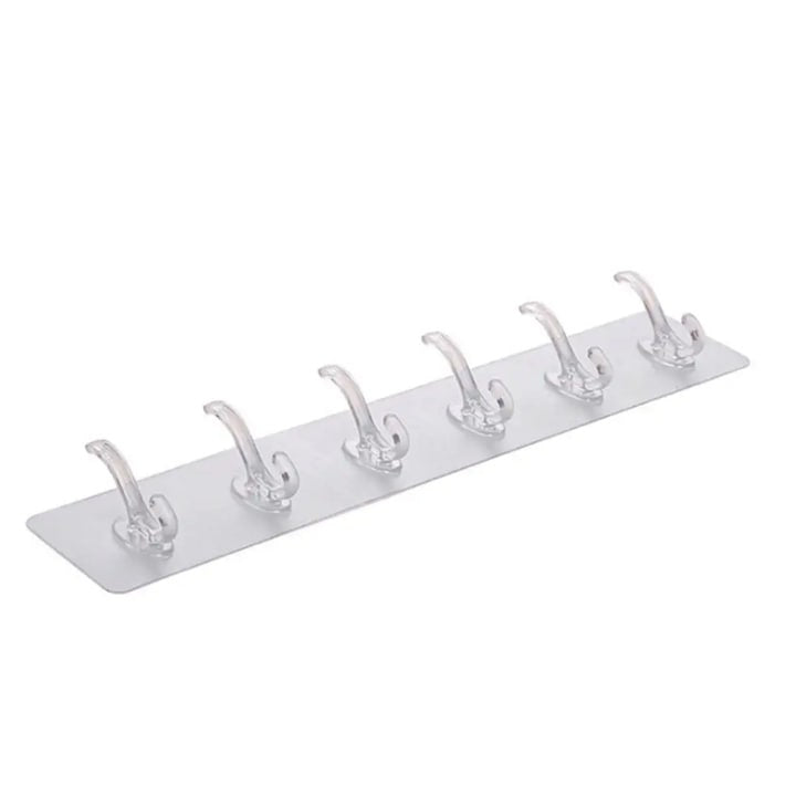 Suport pentru Perete cu 6 Cărige Adeciv Transparent — Organizare Eficientă 🧹✨
