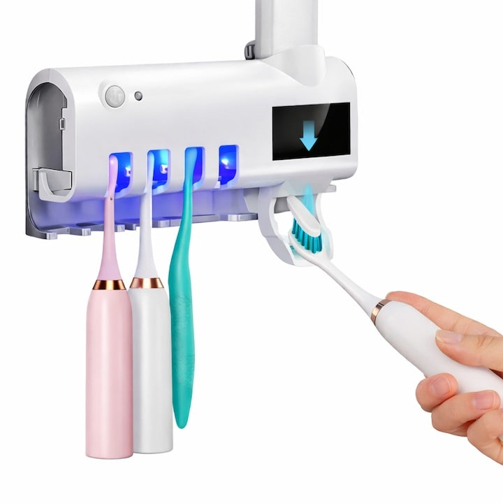 Suport Sterilizator UV pentru Periuțe de Dinti cu Dispenser Integrat — Igienă Perfectă 🦷✨