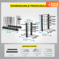 Suport Reglabil pentru Tigai și Oale cu 8 Separatoare — Organizare Perfectă! 🍳🧰