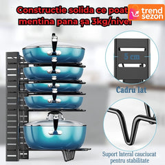 Suport Reglabil pentru Tigai și Oale cu 8 Separatoare — Organizare Perfectă! 🍳🧰