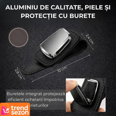 Suport Ochelari Auto din Piele și Aluminiu — Design Elegant și Practic 🚗🕶️