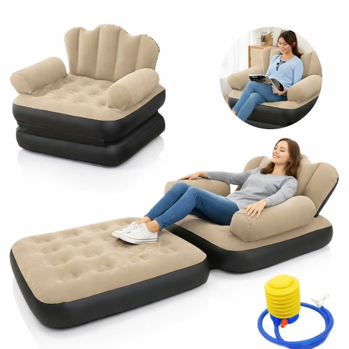 Fotoliu Gonflabil 2 în 1 Ergonomic pentru Înserările Confortabile — Relaxare oriunde! 🛋️🌞