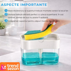 Dispenser Detergent cu Suport pentru Burete 380 ml — Economisește Detergent! 🧽✨