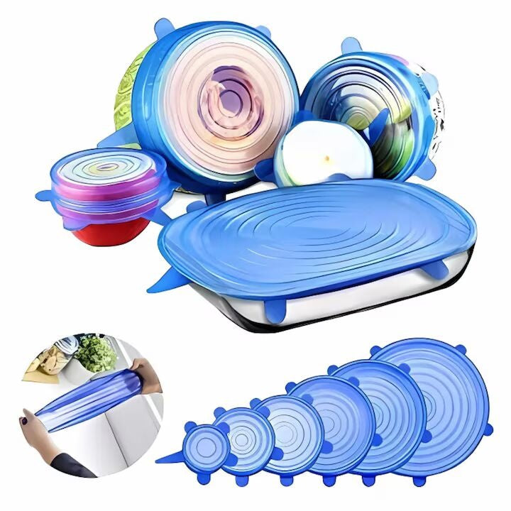 Set 6 Capace Din Silicon Flexibil Reutilizabile — Economisește Spațiu și Prospătare! 🌿💙