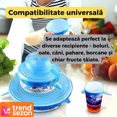 Set 6 Capace Din Silicon Flexibil Reutilizabile — Economisește Spațiu și Prospătare! 🌿💙