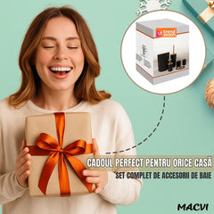 Set Baie 6 Piese Negru Mat cu Accente din Lemn - Eleganță Modernă 🖤🌳