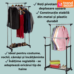 Suport Haine Dublu cu Înălțime Reglabil — Mobilitate și Organizare Ușoară 🧥🥿
