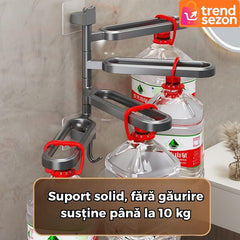 Suport Prosoape Rotativ Negru Matt cu 4 Brate Mobile — Fără Gaurire 🔄🖤