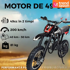 Motocicletă Cross pentru Copii 49cc cu Roti Groase — Distracție Off-Road 🚴♂️🎉