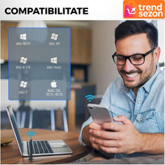 Adaptor Wireless USB 3.0 Dual Band 1200 Mbps cu Antene Externe — Conexiune Rapidă 🚀📶