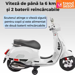 Scuter Electric pentru Copii 3-8 Ani, Design Vespa Alb — Distracție fără Limită! 🛵✨